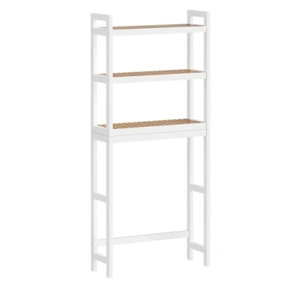 Afbeelding van SONGMICS Toiletrek, badkamerrek, wasmachinerek, bamboe verstelbare plank, voor de meeste toiletten, ruimtebesparend, wit