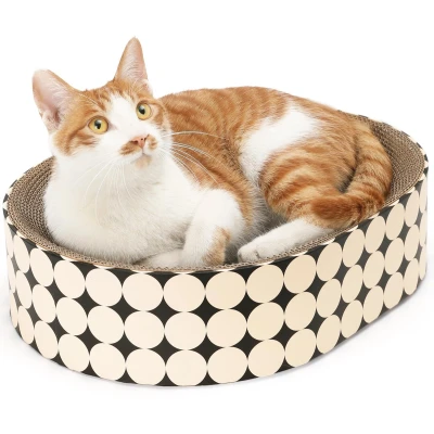 Afbeelding van FUKUMARU Grattoir en carton pour chat, griffoir ovale 2 1, l&#039;intérieur, durable et moderne, protection de meubles chats, pois