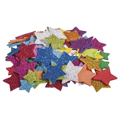 Afbeelding van Rayher 30231000 schuimrubber sterren glitter, 2 + 3 cm ø, 100 stuks, zelfklevend, kleuren gemengd, glitter schuimrubberen stickers, schuimrubberstickers ster, om te versieren