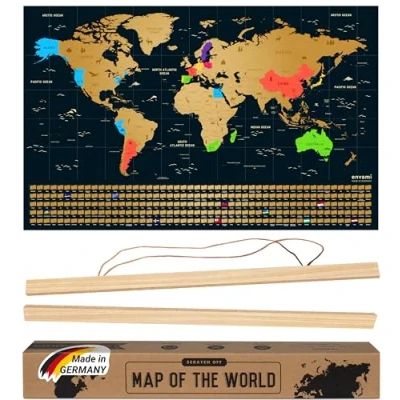 Afbeelding van World Map to Scratch Con marco Oro 68 cm x 43 Inglés Free Avec Cadre