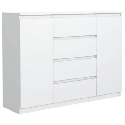 Afbeelding van commode wit mat met 4 laden en 2 deuren 120 cm, opbergkast, slaapkamer H: 101,5 L 120,4 D: 39 laden, volwassenen
