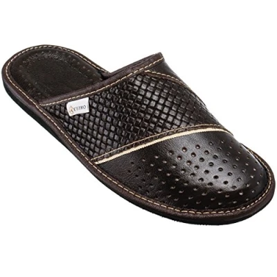 Afbeelding van ESTRO pantoffels voor heren, leer, herenpantoffels, M66, Bruin