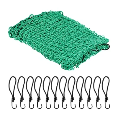 Afbeelding van Relaxdays Aanhangernet, 3 x 4 m, met 12 haken, hoekmarkeringen, rubberen touw, aanhanger, veiligheidsnet, groen