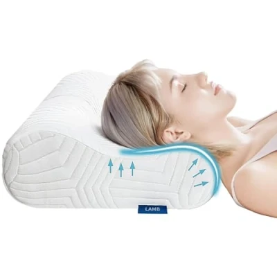Afbeelding van LAMB Memory Foam Pillow Ergonomisch nekkussen, in hoogte verstelbaar, voor de zijligging, afneembaar en wasbaar, blauw