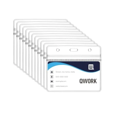 Afbeelding van QWORK® 100 stuks horizontale kaarthouders voor sleutelkoord, 0,56 mm dikke kunststof kaarthouder, ID kaarten van 88 x 57