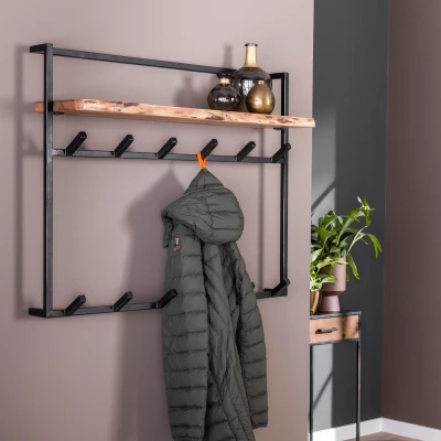 Afbeelding van Hoyz Collection Kapstok Air Solid 12 Haken Hoedenplank Massief Acaciahout 100x30x80