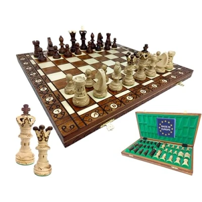 Afbeelding van ChessEbook Schaakspel hoogwaardig schaakbord van hout Chess Board Set inklapbaar speelset met schaakfiguren 52x52 cm