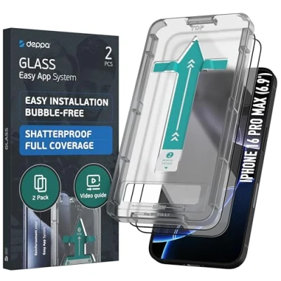 Afbeelding van Deppa [2 stuks] gehard glas iPhone 16 Pro Max (6,9 inch) [volledige afdekking] met eenvoudige installatieset, displaybeschermfolie [video installatiehandleiding]