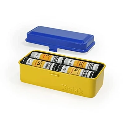 Afbeelding van KODAK 120/135 etui voor 8 rollen à 120 films / 10 35 mm folie retro stalen behuizing het sorteren en beschermen van de (bovenkant blauw/geel lichaam) (folie niet inbegrepen)