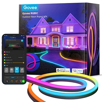 Afbeelding van Govee Outdoor Neon Strip 10 m, RGBIC LED strip, waterdicht, IP67, met meer dan 64 scènes, muzieksynchronisatie, geschikt voor binnenplaats, tuin, terras, decoratie, werkt Alexa en Google Assistant