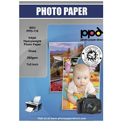 Afbeelding van PPD 7 x 5 inch 100 premium fotopapier, glanzend, 260 g, inkjet, formaat ca. 13 18 cm, sneldrogend, professionele kwaliteit 119