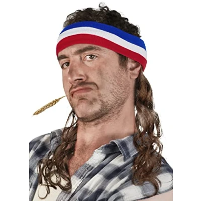 Afbeelding van Vokuhila haarband met haarband, Hillbilly pruik, Proll pimp (bruin)
