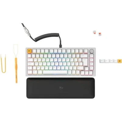 Afbeelding van Glorious Gaming GMMK PRO 75% Modulair mechanisch gamingtoetsenbord, TKL, frame 1,5 kg, aanpasbaar, spiraalkabel, polssteun, witte toetsen, RGB, Franse AZERTY lay out wit