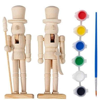 Afbeelding van THE TWIDDLERS 2 Houten Kerst Notenkrakers om te Schilderen en Versieren, 18cm DIY Kerstdecoratie, Kerstversiering, Tafeldecoratie met Verf, Penselen, Baarden &amp; Stickers