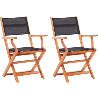 Afbeelding van Tuinstoelen inklapbaar 2 st eucalyptushout en textileen zwart