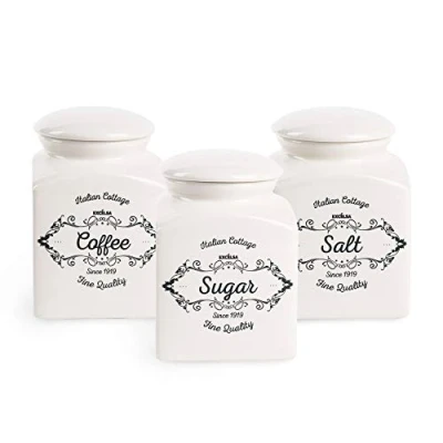 Afbeelding van Excelsa Fine Quality Set van 3 potten: zout, koffie en suiker, keramiek, ivoor, inhoud 0,7 liter