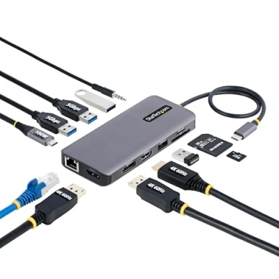 Image de StarTech.com Adaptateur Multiport USB C Triple Moniteur, HDMI, DP, 4x Station d&#039;accueil 3.2 Gen 1 / Thunderbolt 3 4 2 x DP 1GbE