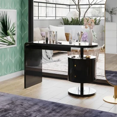 Afbeelding van Vicco Bureau Lara, Zwart hoogglans, 120 x 50 cm met 2 laden