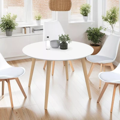 Image de Table à manger ronde scandinave 110 cm blanc