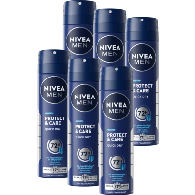 Afbeelding van NIVEA MEN Protect &amp; Care Deodorant Spray 48 uur bescherming Mild en verzorgend Alcoholvrij Ingrediënten van crème 6 x 150 ml