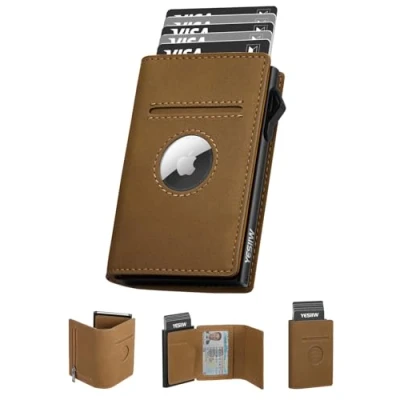 Afbeelding van YESIIW AirTag Leren herenportemonnee met RFID blokkering en creditcardhouder muntvak geldclip, B 006, Minimalistisch