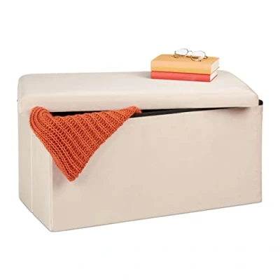 Afbeelding van Relaxdays opbergbank fluwelen bekleding 80 l halbank woonkamer 38x77x39 cm stoffen zitbank crème