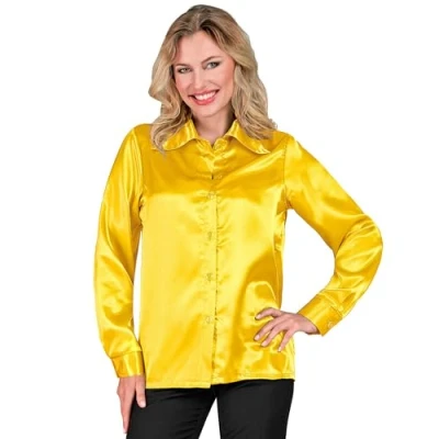 Afbeelding van Widmann Feesten &amp; Gelegenheden Kostuum Jaren 70 Blouse Satijn Geel Vrouw Large Carnavalskleding Verkleedkleding