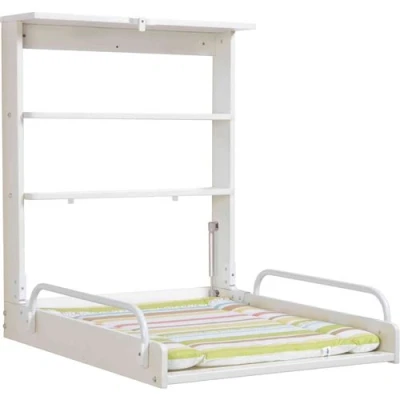Image de Table à langer murale en bois blanc avec matelas 50x70