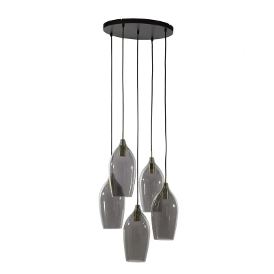 Afbeelding van Light&amp;living Hanglamp 5L Ø45x36 cm LUKARO antiek brons+glas smoke