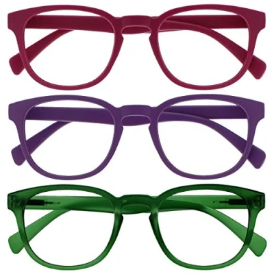 Afbeelding van OPULIZE Pop Pack 3 Retro Gladde Mat Roze Paars Groen Mannen Vrouwen Leesbril Lente Scharnieren RRR2 456 +2,50