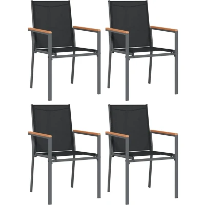 Afbeelding van vidaXL Tuinstoelen, set van 4, zwart, 55 x 61,5 90 cm, textileen en staal