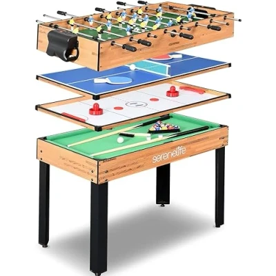 Image de Table Multijeux 4 en 1 de 122 x 61 cm SereneLife Baby Foot, Billard, Ping Pong, Air Hockey