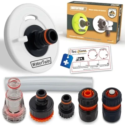 Afbeelding van MaJoCompTec® Waterwin 3 polige adapter D: 78 voor watervuluitloop, tankdop met wateraansluiting, accessoires camper, caravan, Pro versie + filter starterset