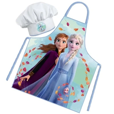 Afbeelding van Sorrisini Keukenschort voor kinderen, schort verstelbare koksmuts, koksmuts koken, bakken, schilderen, 3 8 jaar Frozen Elsa, Blauw