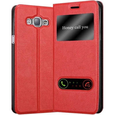 Afbeelding van Cadorabo Hoesje geschikt voor Samsung Galaxy A8 2015 in SAFRAN ROOD Beschermhoes met magnetische sluiting, standfunctie en 2 kijkvensters Book Case Cover Etui