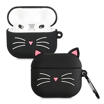 Afbeelding van kwmobile Hoes geschikt voor Apple AirPods 3 Siliconen cover oordopjes in zwart / wit Kat design
