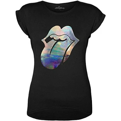Afbeelding van The Rolling Stones Foil Tongue Dames T shirt S Zwart