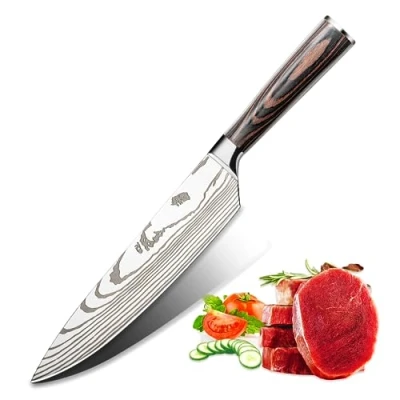 Afbeelding van Professioneel keukenmes van roestvrij staal, veelzijdig koksmes, multifunctioneel ultrascherp lemmet, ergonomische handgreep (lemmetlengte 20 cm)