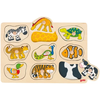 Afbeelding van Goki Houten Dieren Noppenpuzzel, 9st.