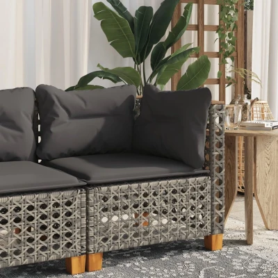 Afbeelding van Tuinhoekbank met kussens poly rattan grijs