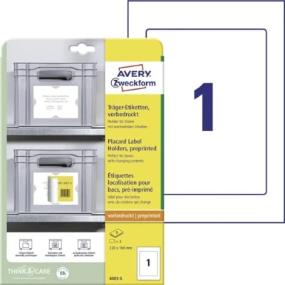 Afbeelding van Avery Zweckform 8003 5 Magazijnetiketten 220 x 160 mm Polypropyleen Wit, Lichtgrijs stuk(s) Permanent hechtend