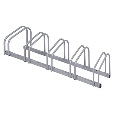 Afbeelding van WilTec Hark voor 5 fietsen, 1305 x 320 265 mm, uittrekbaar, vloermontage, fietshouder van verzinkt staal A3, parkeerstandaard