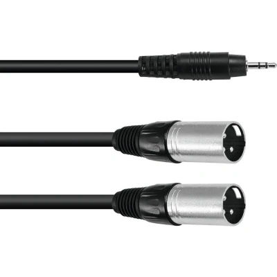 Afbeelding van Omnitronic jack kabel 3 5 mm aux audio 3.5 Jack/2xXLR(M) 3m bk