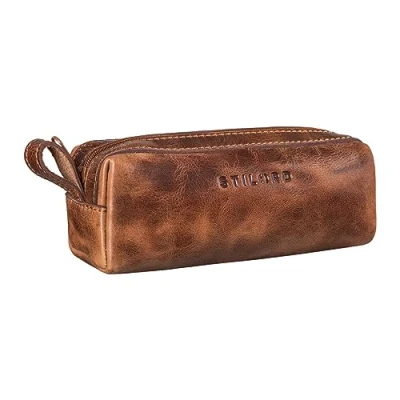 Afbeelding van STILORD &#039;Linus&#039; lederen pennenetui vintage etui pennen pennenhouder school mannen en vrouwen, Napoli bruin, Classic