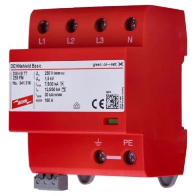 Afbeelding van DEHN 941316 DSH B TT 255 FM Combi afleider Overspanningsbeveiliging voor: Verdeelkast 50 kA 1 stuk(s)