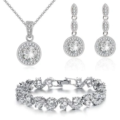 Afbeelding van Crystalline Azuria Sieradenset voor dames met halsketting en oorbellen, zirkonia, Zirkonia