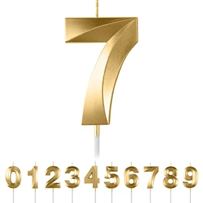 Afbeelding van Verjaardagskaarsen, cijferkaarsen, gouden 3D kaarsen, taartdecoratie, verjaardagstaartdecoratie