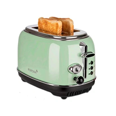 Afbeelding van Korona 21665 Broodrooster 2 sneetjes Roosterniveau indicator Ontdooien Roosteren Opwarmen 810 watt Broodjesopzetstuk Kruimellade Toaster voor geroosterd brood Kleur: Mint groen