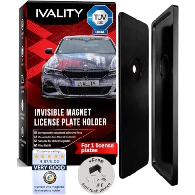 Afbeelding van IVALITY® magnetische kentekenplaathouder zonder frame voor 1 plaat, auto, kentekenplaathouder, geschikt BE