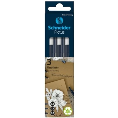 Afbeelding van Schneider Fineliner Pictus, Etui Van 3 Stuks, Zwart